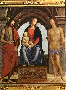 PERUGINO, Pietro The Madonna between St. John the Baptist and St. Sebastian oil